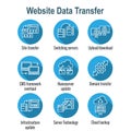 Website Data Transfer Icon Set with laptops, arrows, & imagery of transfer