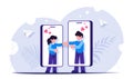 Website or dating app concept. Meet your love. People find and communicate with each other through phones. Modern