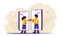 Website or dating app concept. Meet your love. People find and communicate with each other through phones. Modern