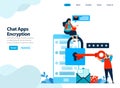 Website design of chat apps encryption and mobile security. secure personal data by protecting smartphone. Flat illustration for