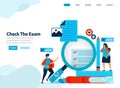 Website design of checking exams and surveys, evaluating student exam results and learning effectiveness. Flat illustration for