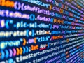 Website design. Computer programming source code. Front-end applications in the color concept. Minificated web development Royalty Free Stock Photo