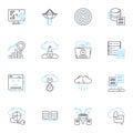 Website design linear icons set. Layout, Typography, Color, Navigation, Responsive, Interface, Graphics line vector and