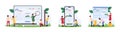 Website design making process set, tiny people build webpage or mobile app UI in editor Royalty Free Stock Photo