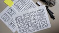 Website Design Wireframe Examples Of Web And Mobile Wireframe Sketches Printable. Royalty Free Stock Photo