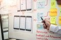 Website designer development UI/UX desing about sketched notes wireframe layout mobile application project. User experience Royalty Free Stock Photo