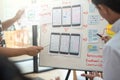 Website designer development UI/UX desing about sketched notes wireframe layout mobile application project. User experience Royalty Free Stock Photo