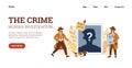 Website with detectives investigating crime, flat vector illustration.