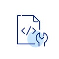 Website development. Coding and maintenance. HTML file and wrench. Pixel perfect, editable stroke icon Royalty Free Stock Photo