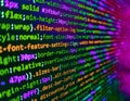 Website development. Coding programmer abstract background. Javascript code in bracket software. Developer working on websites Royalty Free Stock Photo
