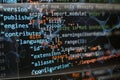 Website development. Developer working on program codes in office. Computer program. Programmer workplace. Programming code. Royalty Free Stock Photo