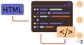 Website development with HTML code editor featuring programming elements and syntax highlighting Royalty Free Stock Photo
