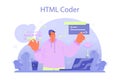 Website development. HTML coding process. Digital specialist creating