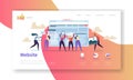 Website Development Landing Page Template. Mobile Application Layout with Flat People Characters. Easy to Edit