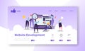 Website Development Landing Page Template. Mobile Application Layout with Flat People Characters and Laptop Easy to Edit