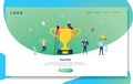 Website Development Landing Page Template. Mobile Application Layout with Flat People with Golden Prize. Business