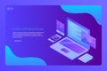Isometric design concept of web development, programming, coding, software, binary code, information technology, web banner. Royalty Free Stock Photo