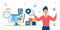Website development process, writing code in web studio, online business.