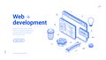 Website development programming and coding web banner isometric vector illustration Royalty Free Stock Photo