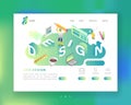 Website Development Web Design Landing Page Template. Isometric Concept Mobile App with Character. Easy to edit