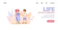 Website with disabled blind girl and healthy boy, cartoon vector illustration.