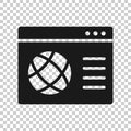 Website domain icon in flat style. Global internet address vector illustration on white isolated background. Server business