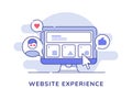 Website experience concept user interface in display desktop monitor feedback like heart with flat outline style. Royalty Free Stock Photo