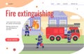 Website for fire extinguishing services with firemen flat vector illustration.