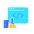 Website with flask and beaker line icon. Web design, online, internet, search bar, information, domain, network. Vector color icon