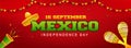 Website header or banner design with illustration of sombrero hat, maracas and party popper.