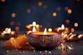 Website header or banner Diwali Festival celebration.Diya lamps with candles adorned