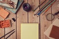 Website header design with notebook page and creative vintage objects. Royalty Free Stock Photo