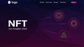 Website header template for NFT nonfungible tokens with simple infographics unique coins on dark background.