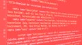 website HTML code in browser view on red background.