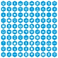 100 website icons set blue