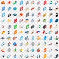 100 website icons set, isometric 3d style Royalty Free Stock Photo