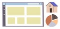 Website Interface, House Icon, and Pie Chart for Data Analysis and Online Visualization Concept Royalty Free Stock Photo