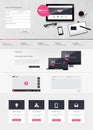 Website interface template vector design with realistic still life illustration, tablet, coffee, notebook. Royalty Free Stock Photo