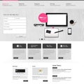 Website interface template vector design with realistic still life illustration, tablet, coffee, notebook. Royalty Free Stock Photo