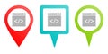website, internet, browser, code, pin icon. Multicolor pin vector icon, diferent type map and navigation point