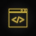 website, internet, browser, code yellow neon icon .Transparent background. Yellow neon vector icon