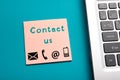 Website, Internet contact us page concept with laptop and reminder Royalty Free Stock Photo