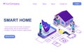 Website landing page, promotion poster, flyer or brochure concept for smart home digital technologies, isometric vector Royalty Free Stock Photo