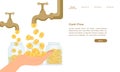 Website landing page template cartoon golden water tap faucet dropping money coin cash flow concept Royalty Free Stock Photo