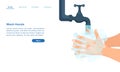 Website landing page template cartoon wash hands with soap bubbles antibacterial COVIDâ19 pandemic concept