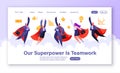 Website landing page template with flat cartoon flying business people, superheroes in red cloaks. Royalty Free Stock Photo