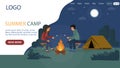 Website Landing Page Template Layout On Summer Camp Concept. Flat Cartoon Style Illustration With Text And Buttons. Two Royalty Free Stock Photo