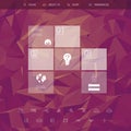 Website landing page template with set of line icons user interface and purple low poly background.