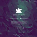 Website landing page template with set of line icons user interface and purple low poly background. Royalty Free Stock Photo