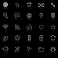 Website line icons with reflect on black background